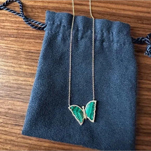 Luna Skye 14k Gold & Diamond Malachite baby butterfly necklace.